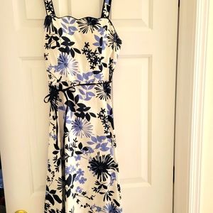Navy and White Floral A-Line Knee Length Dress